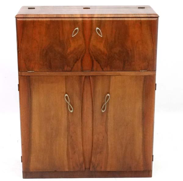 Art Deco : a 1930's walnut Cocktail Cabinet with fold down front revealing mirrored interior and - Image 4 of 8