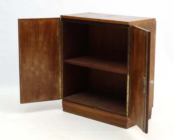 A French Art Deco burr walnut 2-door cupboard with louvered plinth 27" wide x 32" high x 14 1/4" - Image 2 of 5