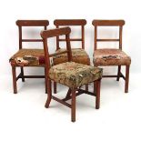 Arts and Crafts :a set of four 19thC Augustus Pugin ( 1812-1852) type oak chairs with over stuffed