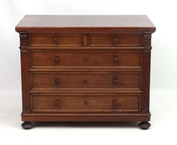 A French mahogany Louis XVI chest of drawers comprising 2 over 3 drawers 40 1/2" wide x 24" deep - Image 2 of 5