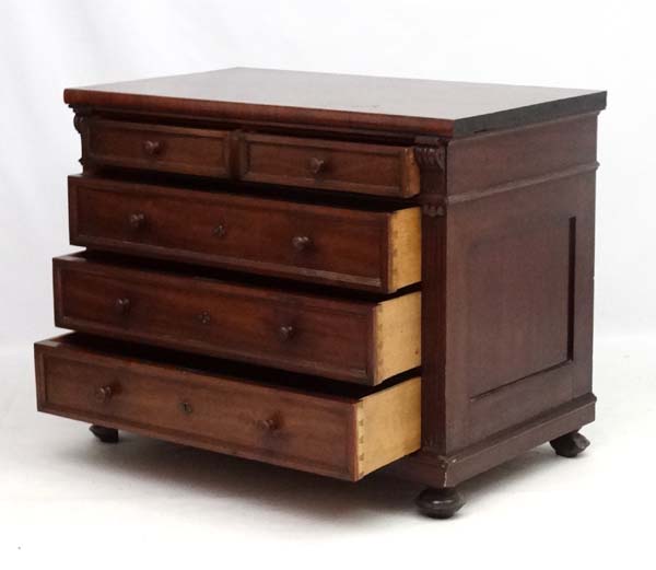 A French mahogany Louis XVI chest of drawers comprising 2 over 3 drawers 40 1/2" wide x 24" deep - Image 3 of 5