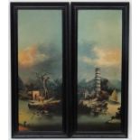 XIX Chinese School, Oil on canvas laid on board , a pair,