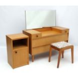 Vintage Retro : a British 1950's blonde oak dressing table ( with mirror) and bedside cabinet (