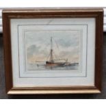 XIX Marine School Watercolour A moored French Lugger sail boat 3 1/2 x 4 3/8" CONDITION: