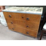 Mid 20thC painted chest of drawers with silver painted sides and decoupage top