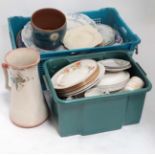 Two boxes of assorted ceramics to include a large 'Grecian' vase, Swinnertons Plates,