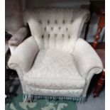 Green upholstered button back armchair CONDITION: Please Note - we do not make