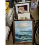 Box of paintings and prints etc CONDITION: Please Note - we do not make reference