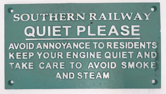 A 21stC painted cast metal Southern Railway 'Quiet' sign,