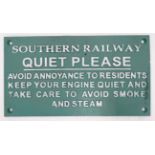 A 21stC painted cast metal Southern Railway 'Quiet' sign,