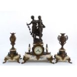 Large Marble clock with garnitures : a French clock striking on a bell with 8 day movement (