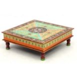 A mid 20thC Scandinavian hand painted low squared stool 18" sq x 6 1/2" high CONDITION: