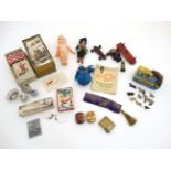 A box containing assorted vintage toys to include die cast and wooden farm animals,