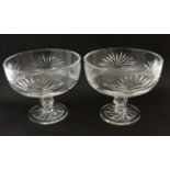 A pair of Royal Doulton cut crystal pedestal bowls approx 8" diameter x 6 1/2" high