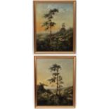E Masters ( XIX-XX ), Oil on canvas, a pair, Sheep and a Scots Pine in a vista,