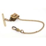 A gilt metal short watch chain / chatelaine clip marked PAT 6908 JMFCo.