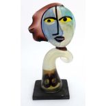 Art Glass: An 20thC art glass sculpture of a stylised female head , Probably Murano .