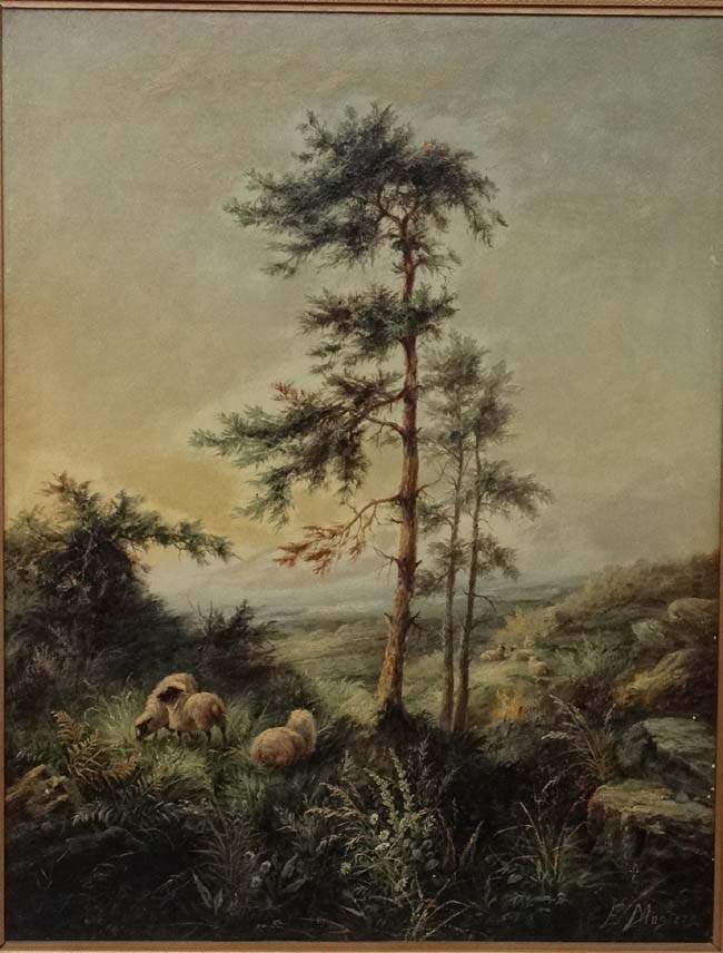 E Masters ( XIX-XX ), Oil on canvas, a pair, Sheep and a Scots Pine in a vista, - Image 7 of 9