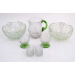 Assorted mid 20thC & Art Deco glassware to include a pair of bowls,