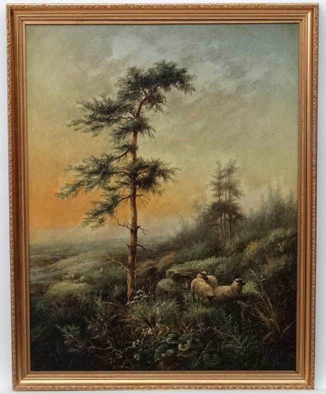 E Masters ( XIX-XX ), Oil on canvas, a pair, Sheep and a Scots Pine in a vista, - Image 9 of 9