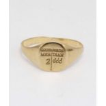 A 9ct gold small signet ring / child's ring engraved Greenwich Meridian 2000 CONDITION: