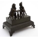 A French 19thC patinated bronze inkstand / standish ,