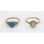 A 9ct gold and silver ring set with turquoise and white stones together with a 9ct gold ring set