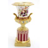 An c1830 Minton 'Gothic Pedestal Ornament' Campagna shaped urn,