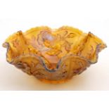 Carnival glass : A Carnival glass bowl with rose pattern and flared rim 9" diameter