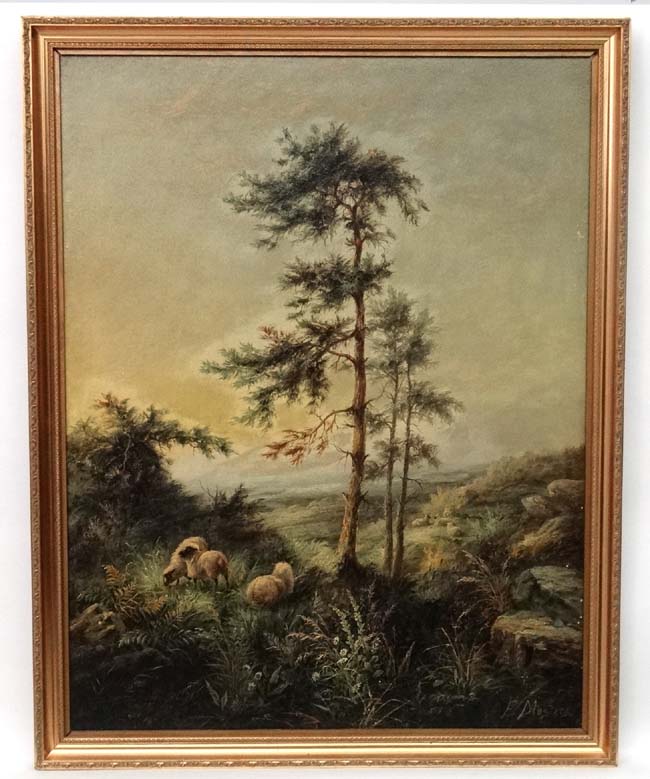 E Masters ( XIX-XX ), Oil on canvas, a pair, Sheep and a Scots Pine in a vista, - Image 2 of 9