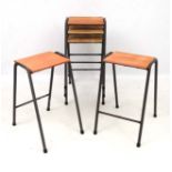 Vintage Industrial : A set of British elm topped science lab stools (5) with painted metal legs ,