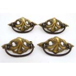 Furniture restoration : A set of 4 embossed brass furniture handles.