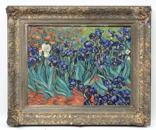 After Vincent Van Gogh c.1950, Oil on canvas, ' Irises , Saint- Remy , c.