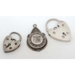 2 silver heart formed padlock clasp together with a Victorian silver pendant (3)