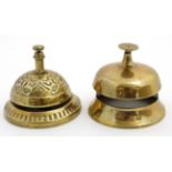 2 early 19thC cast brass counter top bells 3 3/8" diameter CONDITION: Please Note -