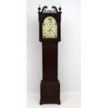 19thC Longcase : An early mahogany stained oak cased 12" painted breakarch dial 8 day Grandfather