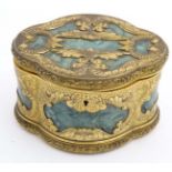 A 19thC malachite and gilt brass quatrefoil shaped jewellery box with 4 lift out trays revealing a