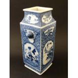 A Chinese blue and white two handled vase of squared form ,