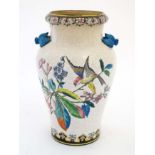 A Longwy two handled crackle glaze vase,