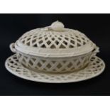 A Leedsware Classical Creamware pierced chestnut basket and stand ,