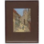 Early- Mid XX Middle East, Pencil and Pastel, Figures walking along a narrow street,