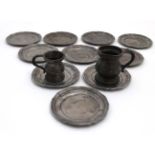 A collection of 10 small Italian 'Peltro' pewter dishes, each marked 'Peltro' to base',