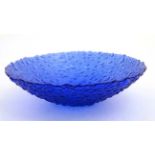 An art glass blue glass bowl with textured finish 8" diameter CONDITION: Please