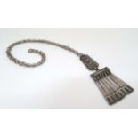 French Vintage Bohemian costume jewellery : A white metal / pewter necklace marked DLH DEPOSE