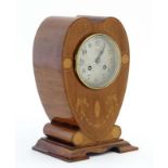 Rowell Oxford : a signed Art Nouveau shaped case inlaid mahogany mantle clock,