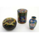 Assorted Cloisonné items: A small gilt baluster shaped vase,