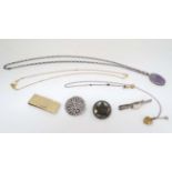 Assorted jewellery etc including a 9ct gold pendant set with central pearl, a silver tile clip,