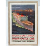 Travel Poster : An original 1920's travel poster, Union - Castle Line South & East Africa,