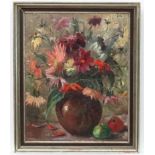 Indistinctly Signed Continental School, Oil on Board, Still Life of flowers in a vase,