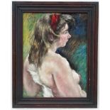 F Rudolph XX, Oil on canvas, Head and Shoulders female nude wearing Alice band,